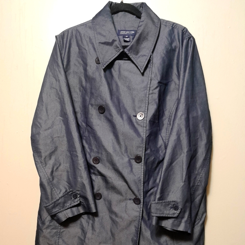 Jones New York 2X Denium Double Breasted Jacket Blue.